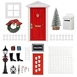CPROSP 20tlg Wichteltür Zubehör Weihnachten Set, Elfentür Holz, Nissedor mit Miniatur Briefkästen, Zäun, Leiter, Stiefel, Kranz, Stiefel, Feentür Set für Kinder Geschenke