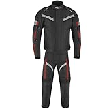 Vaster Moto Motorradkombi für Herren, 2-teiliges Textil-Set mit Protektoren, Motorradjacke und Hose, wasserdichte Motocross-Bekleidung, rot, XL