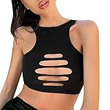 Damen Sexy Neckholder Hollow Out Yoga Slim Fit Sport Tank Top Shirts Damen Sexy (Black, M)