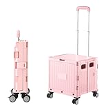 Einkaufstrolley Klappbar Einkaufswagen mit Verstellbarem Teleskop-Griff 50L Einkaufskorb Kunststoff 360 ° drehen Rad Transportbox fahrbar Handwagen Transport Trolley