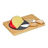 Relaxdays Käsebrett mit Käsemesser Set, Bambus Käseplatte mit Schiefer & Käsebesteck, B x T: 25 x 17 cm, Natur/schwarz