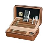 Volenx Humidor Zigarren, Zigarrenetui Leder mit Feuerzeug, Tragbarer Reisehumidor mit Zedernholzeinlage Hält bis zu 10 Zigarren, Tolle Zigarren Geschenk Set für Männer (Braun)