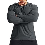 Muscle Alive Herren Lange Ärmel Kapuzenpullover Dehnbar Leicht Men Sweatshirts Polyester und Spandex Dunkelgrau XXL