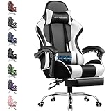 GTPLAYER Gaming Stuhl Bürostuhl Massage Gaming Sessel Ergonomischer Gamer Stuhl mit Fußstütze, Kopfstütze Massage-Lendenkissen, Gepolstert Gaming Chair, Drehsessel, weiß