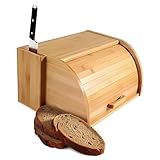 Vylure united® praktischer Brotkasten aus Bambus 32x25x18 cm - Brotaufbewahrung in der Küche - Stilvoller Messerblock 18x8.5cm - Inkl. integrierter Schiebefunktion