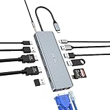 Adapter USB C Hub Multiport, Dockingstation USB C 14 in 1 mit Dual 4k HDMI, Vga, USB A 3.1, USB C 3.1, 4 USB A 2.0, Gigabit Ethernet, SD & TF, 100 W Pd, für Geräte mit Typ C