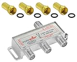 Poppstar Sat-Verteiler Splitter Umschalter 3-Fach inkl. F-Stecker (analog/digital/BK/unicable/HD/4K tauglich) für TV, Satellit, Fernseher, Radio, LNB