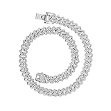 AKOOSY Hip Hop Halskette Herren Silber Gliederkette mit Strasssteinen Vollverzierte Link Chain für Stylische Outfits und Partys Schmuck Männer Panzerkette