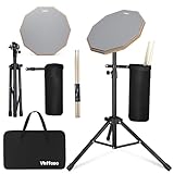 Schlagzeug-Übungspad-Set, 12 Zoll, 50-80 cm verstellbar, mit Ständer und Aufbewahrungstasche, Grau