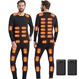 Ventouse Beheizte Unterwäsche Set mit 2-Powerbanks: 3 Heizstufen 42 Heizzonen Winter Herren Beheizte Hose und Top für Motorrad Jagd Ski Wintercamping (Schwarz-Herren, M)