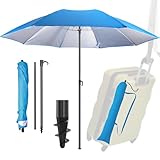 4smile Sonnenschirm Strand UPF 50+, Fb. Blau - Praktischer Reise Sonnenschirm für Koffer Ø 160 cm - Funktioneller Strandschirm klein faltbar, kompakter Strandschirm koffertauglich