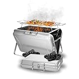 Tragbarer Holzkohlegrill 'Portable' - Koffergrill mit Tragegriff & Grillrost - Kohlegrill für bis zu 4 Personen - Mobiler Grill für unterwegs oder zu Hause, Farbe:silber