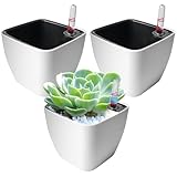 GBKDQQ Selbstbewässerungstopf mit Wasserstandsanzeigen, 3er Set Kräutertopf Selbstbewässernd 13 * 11 cm, Selbstwässernde Wasserspeicher mit Topf-in-Topf System
