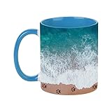 lyanny Keramik-Kaffeetassen,Keramik-Kaffeetasse - Wave Beach Paw Print Keramik Teetassen Kaffeetasse mit Henkel - Kreative Reise-Kaffeetasse, Kaffeebecher für Zuhause, Restaurant