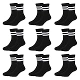 Auranso Socken kinder Sportsocken Jungen Kindersocken Mädchen (9 Paar) Baumwoll Socken Tennissocken Schwarz 35-38