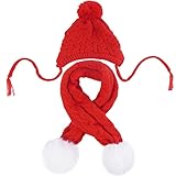 Kuoser Hundemütze & Schal Set, Hund Strickmütze Haustier Weihnachten Winter Warme Kappen Niedliche Accessoires Hals Ohrwärmer Kapuze Warm Schal Party Dekoration für Kleine Mittlere Große Hunde