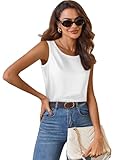 Zeagoo Satin Trägertop Seidentop Damen Tanktop Elegant Blusentop Ärmellose Seidenbluse Rundhals Läsige Sommer Satinbluse Basic Oberteil Weiß XL