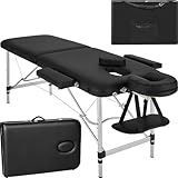 tectake Massageliege 2 Zonen, Massagetisch, Massageliege klappbar, höhenverstellbare Aluminium Massageliege, Portable Massagebank inkl. Zubehör, Alu-Kopfstütze, Armlehne und Tragetasche - schwarz