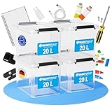 ATHLON TOOLS 4x 20 L Aufbewahrungsboxen mit Deckel, lebensmittelecht - Verschlussclips - 100% Neumaterial Plastik-Box transparent - Kleiderboxen stapelbar