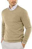 COOFANDY Feinstrick Pullover Herren Rundhals Strickpullover Slim Fit Herren Sweater Business Winterpullover Khaki L