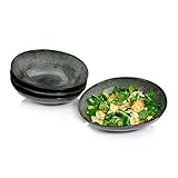 SÄNGER | Salatschale Kopenhagen 4 tlg, Salatteller 4 Personen, Steingut Geschirr Set für Salat, Tiefe Teller Spülmaschinenfest, Schüssel Set, Salatschälchen, Bowl Schüssel Grau Grün | 650 ml