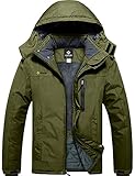 GEMYSE Herren Wasserdichte Berg-Skijacke Winddichte Fleece Outdoor-Winterjacke mit Kapuze (Olivgrün,S)