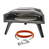 SANTOS Pizzaofen O-160 - inkl. innovativem Pizza-Drehteller & U-Brenner - Pizzastein Ø37cm- 360° Bräunung - Gas-Pizzaofen - Pizza, Flammkuchen, Pita