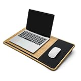 ergomi Laptopkissen Schoß, Homeoffice Kissentablett mit Kissen, Laptoptisch fürs Bett/Couch/Sofa, Laptopunterlage für max. 17 Zoll Notebook, Tablet, 30.5 x 57 x 4.5 cm, Größe L – Holzoptik