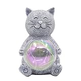 Yeomoo Katzendeko mit LED leuchtendem Ball - Niedliche Sitzende Katzenfigur aus Resin (grau), Batteriebetrieb - Deko für Wohnzimmer, Schreibtisch & Geschenk für Frauen Mama Männer Katzenliebhaber