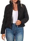 ONLY Damen Kurze Jacke ONLDOLLY Warm Gefütterte Puffer Übergangsjacke mit Reißverschluss ohne Kapuze, Farben:Schwarz, Größe:S