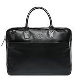 SID & VAIN Laptoptasche schmal Boston aus Premium Leder I Business-Tasche groß für Herren und Damen 17 Zoll Laptop Laptop-Fach I Umhängetasche Aktentasche schwarz handgefertigt