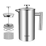 OZAVO Kaffeebereiter 1L French Press Edelstahl Thermo mit 5 Edelstahlfilter Doppelwandig Isoliert System mit Zweilagiger Konstruktion 1000ML