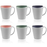 COM-FOUR® 6x Kaffeetasse mit Henkel - Becherset Mehrweg Trinkbecher aus Kunststoff - Plastiktasse in bunten Farben - bruchfester Teepott (06 Stück - 350ml - Blau/Grün/Rosa)