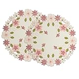 2 Stück Blume Bestickte Tischsets, 30 cm Rund Tischset Blumen Cutwork Bestickte Tischsets Stickerei Frühling Gänseblümchen Blumen Tischset Küche Esszimmer Dekoration für Hochzeit Essensparty