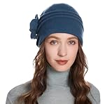 ZLYC Damen Winter Wolle Fischerhüte Blumen 1920s Vintage Bowler Hut (Blume Pfauenblau),Gr.Einheitsgröße