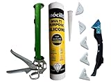 EnòciliS Robuste Kartuschenpistole + 1 EnòciliS Silikon-Dichtstoff + Abdichtungswerkzeug + Verpackung in Profi-Box, 310 ml Fassungsvermögen, Aluminiumgriff, professioneller Dichtstoffapplikator