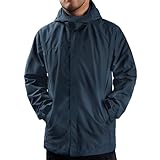 ANAYSN Herren Regenjacke mit Kapuze wasserdicht leichte Jacke und Reißverschlusstaschen Regenmantel für Outdoor-Camping Wandern (Navy, L)