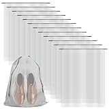 Riuog 12 Stück Transparente Schuhtaschen mit Seil, tragbare Aufbewahrungstasche, für Reisen, große transparente Schuh Organizer, Aufbewahrungstasche mit Kordelzug für Männer und Frauen (Weiß, 40*50CM)