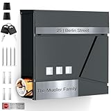 Arverta Briefkasten Anthrazit Edelstahl Mit Zeitungsfach(37 X 37 X 10cm), Personalisiert Mit Namensschild, Wetterfest, Aufkleber Gegen Unerwünschte Werbung, Wandbriefkasten Postkasten Briefkästen