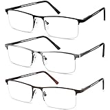 JJWELL 3 STÜCKE Lesebrille Herren Mit Blaulichtfilter, Blaulicht Herren Lesebrille, Rechteckige Halb Metall Lesebrillen Lesehilfe, Anti-Augenbelastung/UV, Anti-Blaulicht Brille Mit Sehstärke 1,0