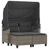 vidaXL Gartensofa 2-Sitzer mit Dach Hockern, Outdoor Sofa Gartenmöbel, Garten Lounge Set Terrasse, Terrassenmöbel Zweisitzer, Grau Poly Rattan