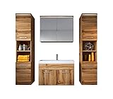 Badezimmer Badmöbel Set Paso XL LED 80cm Waschbecken Eiche - Unterschrank 2X Hochschrank Waschbecken Möbel