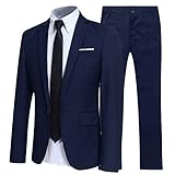 Allthemen Anzug Herren Anzüge Slim Fit 2 Teilig für Business Herrenanzug Sakko Hose Marineblau XXL