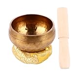 ULDIGI 1 Satz Klangschalen-Kupfer-Glockenspiel-Set Chakra-Schalen tibetische Lieferungen Klangschalen-Set Klangschale-Set Tibetische Meditationsschale buddhistische Schale Holz Yellow