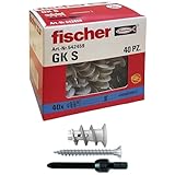 fischer GK Dübel mit Spezialschraube für Gipskartonplatten inkl. Montagezubehör, Grau, 40 Stück