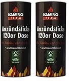 Kamino-Flam Anzündsticks - 120 Anzünder in handlichen Dose - Feuersticks brennen 5-6 Minuten - Anzündscheit für Grill/Kamin/Ofen - Anzündbrikettsticks geruchlos & ökologisch - Kaminanzünder