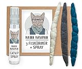 Katzenminze Spray + 3 handgerollte Filzwürmchen aus Schurwolle. Von Hand und mit Liebe in Deutschland gefertigtes Katzenspielzeug