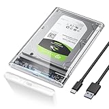 POSUGEAR Festplattengehäuse 2,5 Zoll, 6Gbps USB C 3.1 Gen 2 Externes Festplatten Gehäuse für 7mm/9.5mm 2.5 Zoll SATA SSD HDD mit UASP, Externe SSD Gehäuse mit USB 3.1 Kabel Werkzeugfreie Montage-Klar