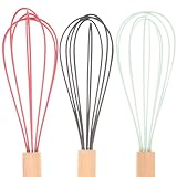 NUOBESTY 3 Stück Silikon eierschläger mit Ergonomischem Buchenholzgriff Manueller Handquirl zum Schnellen Schlagen von Eiern und Sahne Vielseitig für Küche und Hotel Geeignet