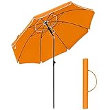 SONGMICS Sonnenschirm, 200 cm, Sonnenschutz, UPF 50+, um 30° in beide Richtungen neigbar, höhenverstellbar, mit Tragetasche, für Balkon, Garten, Terrasse, Strand, ohne Sockel, Orange GPU65OGV1
